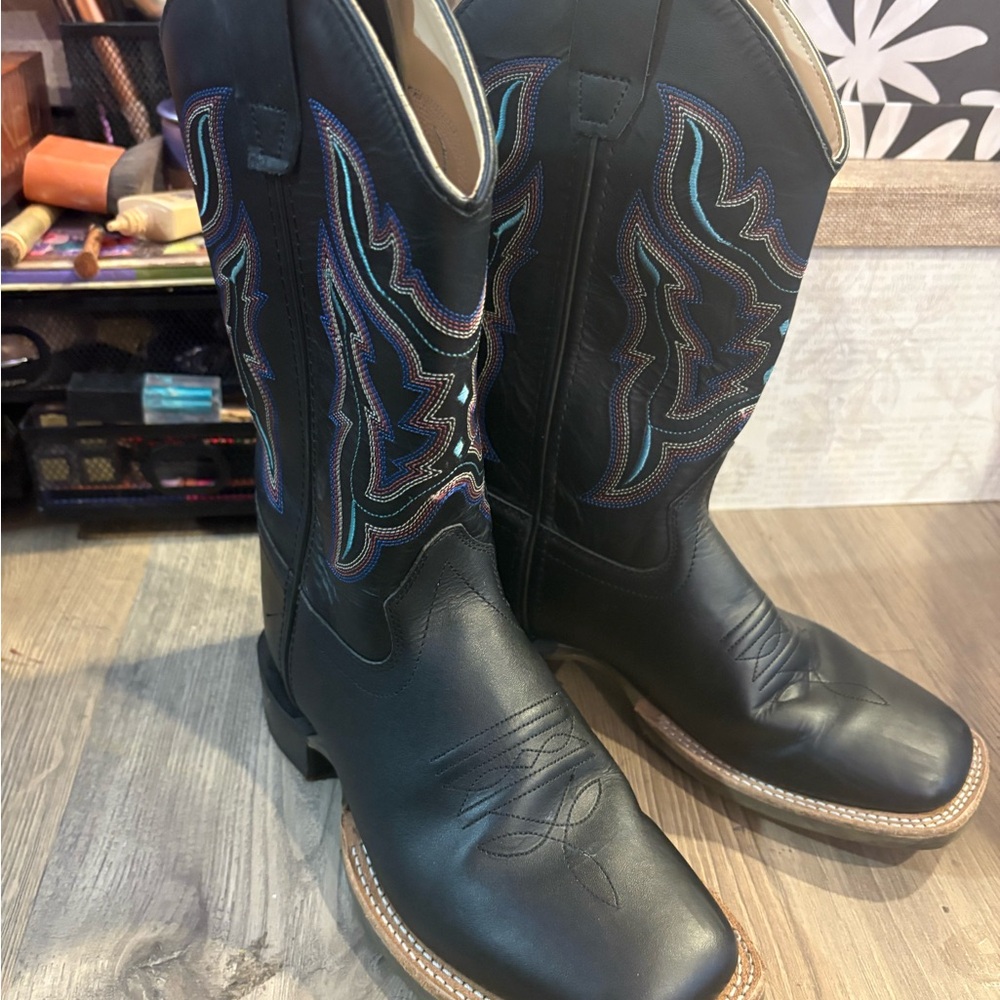 Kids Black Embroidered Western Boots